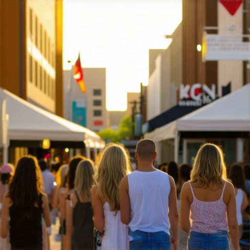 Colorful Albuquerque street with local shops and community events
