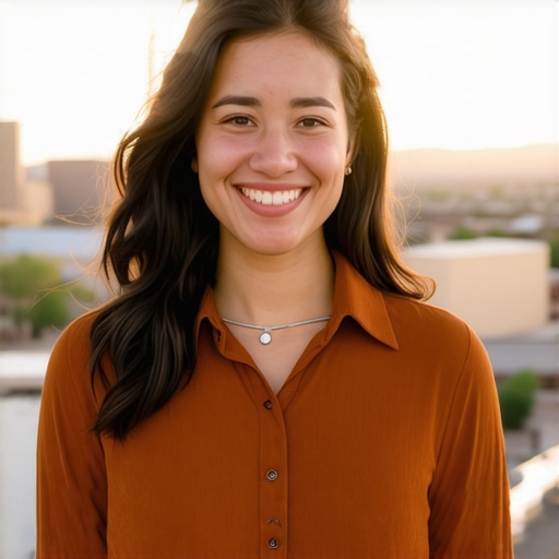 Albuquerque business owner updating Google My Business profile with city background