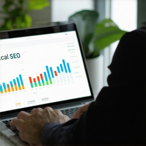 Using SEO tools for local map rankings Businessman analyzing local SEO data on a laptop for Albuquerque maps ranking