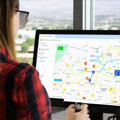 Business owner reviewing local SEO data with Albuquerque cityscape background