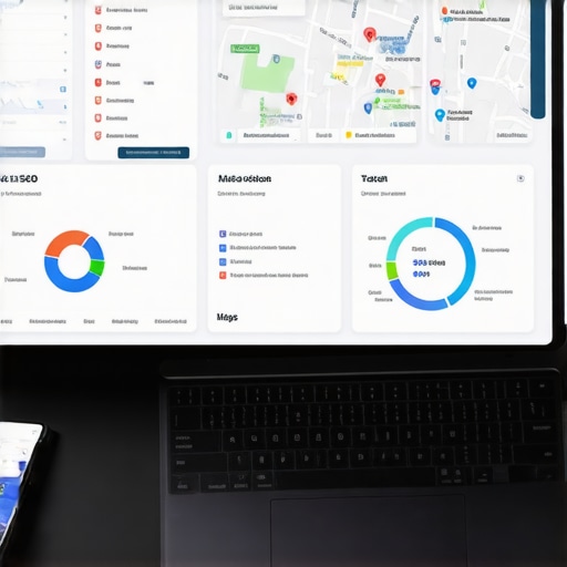 Digital marketing dashboard displaying maps and SEO analytics for Albuquerque businesses