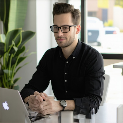 Business owner updating Google My Business profile on laptop in Albuquerque office