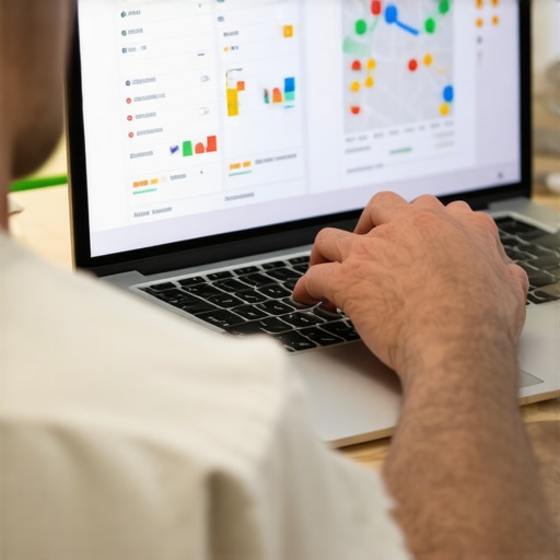Person analyzing local SEO data on a laptop with charts and maps.
