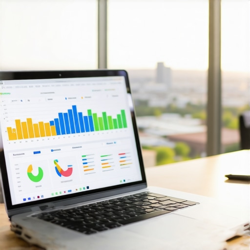 SEO analytics dashboard with Albuquerque city skyline