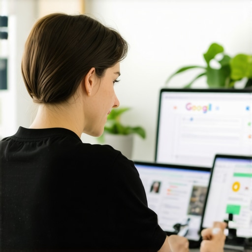 Business owner working on GMB profile on computer in Albuquerque