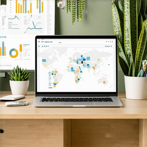 A workspace featuring SEO software displays, citation reports, and local map analytics, illustrating local SEO maintenance