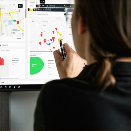 A digital dashboard showing local SEO analytics and Albuquerque map visuals.