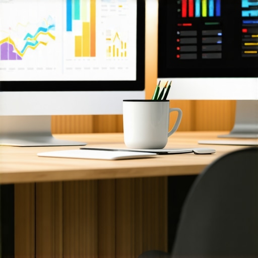 Desk with laptop, charts, and SEO reports