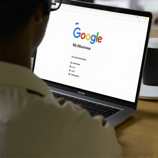 Business owner editing Google My Business profile on laptop for better local SEO